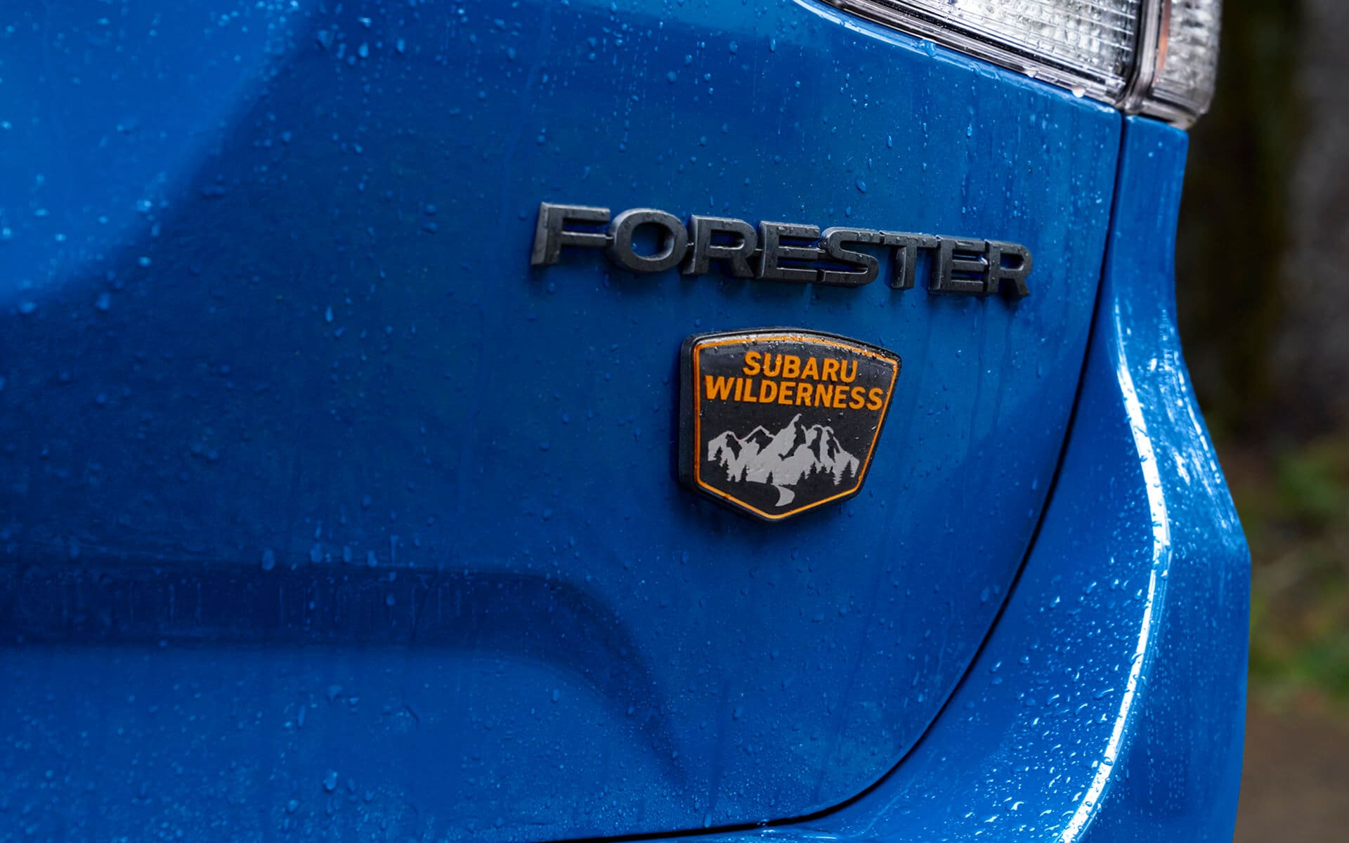 A close up of the rear badge on the 2022 Subaru Forester Wilderness.